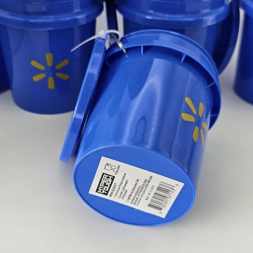 Lot Of 5! Walmart Mini Bucket Blue w/Yellow Star, With Lids! Collectible HTF